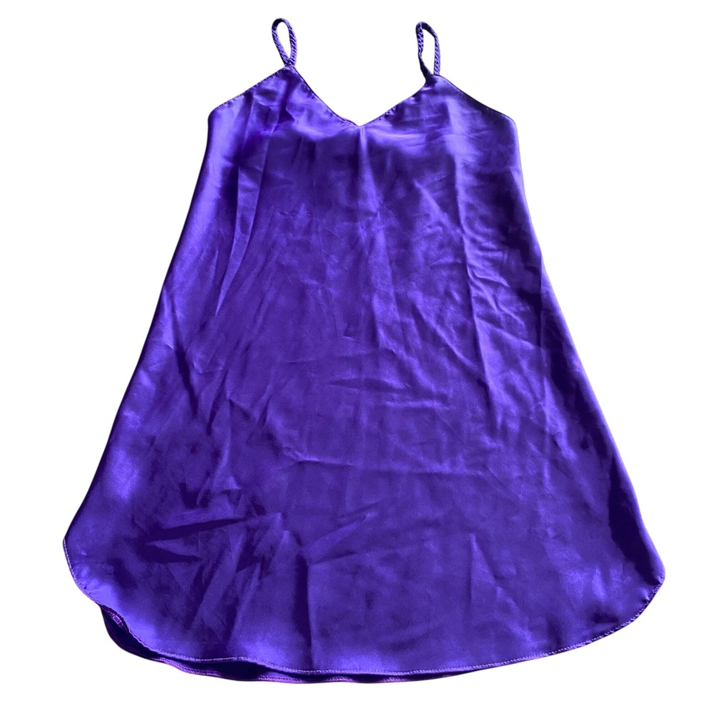 Beth Michaels Medium Vintage Purple Satin Chemise Nightgown Braided straps mini
